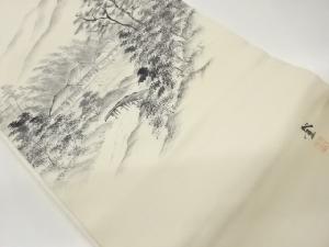 作家物　塩瀬手描き風景模様名古屋帯